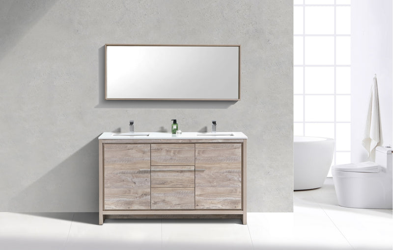 Kube Bath AD660DNW Dolce 60" Nature Wood Free Standing Double Sink Bathroom Vanity with Quartz Top - view 5