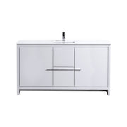 Kube Bath AD660SGW Dolce 60" High Gloss White Free Standing Single Sink Bathroom Vanity with Quartz Top