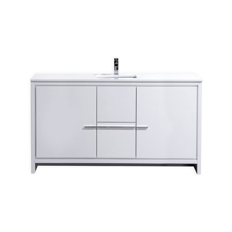 Kube Bath AD660SGW Dolce 60" High Gloss White Free Standing Single Sink Bathroom Vanity with Quartz Top