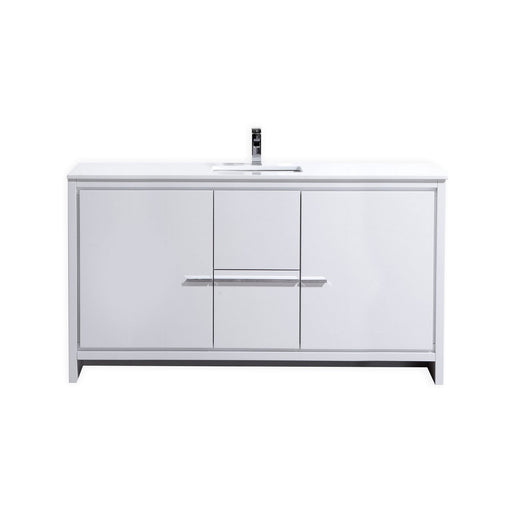 Kube Bath AD660SGW Dolce 60" High Gloss White Free Standing Single Sink Bathroom Vanity with Quartz Top
