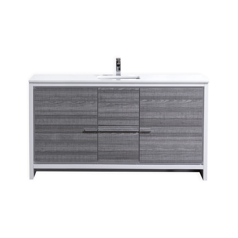 Kube Bath AD660SHG Dolce 60" Ash Gray Free Standing Single Sink Bathroom Vanity with Quartz Top