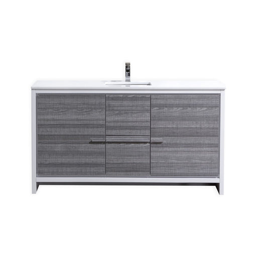 Kube Bath AD660SHG Dolce 60" Ash Gray Free Standing Single Sink Bathroom Vanity with Quartz Top