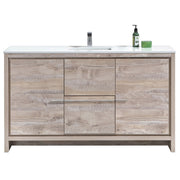 Kube Bath AD660SNW Dolce 60" Nature Wood Free Standing Single Sink Bathroom Vanity with Quartz Top