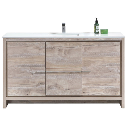 Kube Bath AD660SNW Dolce 60" Nature Wood Free Standing Single Sink Bathroom Vanity with Quartz Top