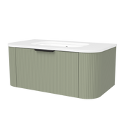 Timberline Adelaide 36" Olive Satin Wall Mount Vanity with Arctic White SilkSurface Top and Black Hardware