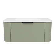 Timberline Adelaide 36" Olive Satin Wall Mount Vanity with Arctic White SilkSurface Top and Black Hardware - view 2