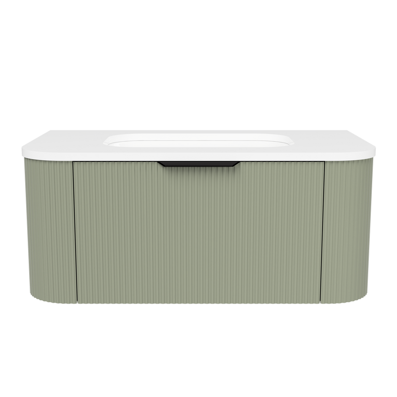 Timberline Adelaide 36" Olive Satin Wall Mount Vanity with Arctic White SilkSurface Top and Black Hardware - view 2