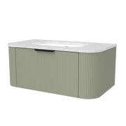 Timberline Adelaide 36" Olive Satin Wall Mount Vanity with Carrara SilkSurface Top and Black Hardware