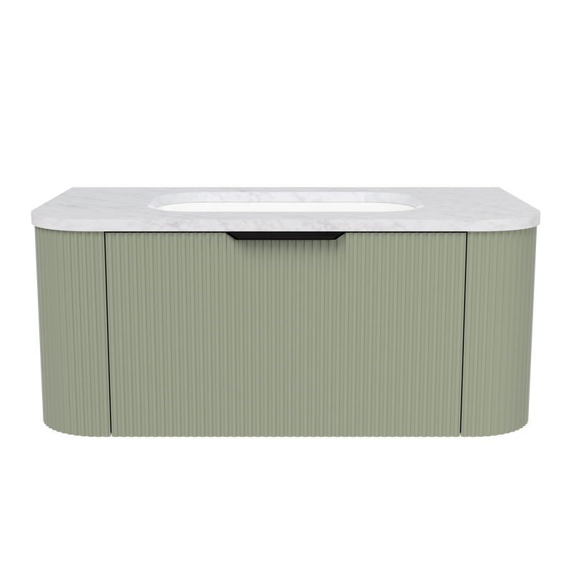 Timberline Adelaide 36" Olive Satin Wall Mount Vanity with Carrara SilkSurface Top and Black Hardware - view 2