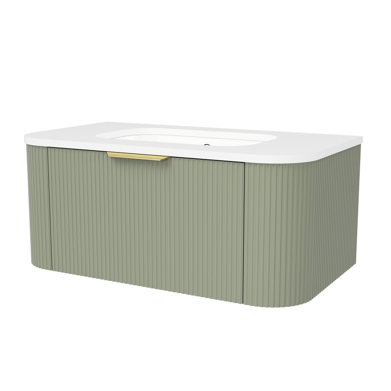 Timberline Adelaide 36" Olive Satin Wall Mount Vanity with Arctic White SilkSurface Top and Gold Hardware