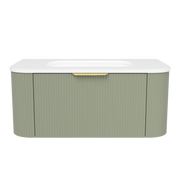 Timberline Adelaide 36" Olive Satin Wall Mount Vanity with Arctic White SilkSurface Top and Gold Hardware - view 2