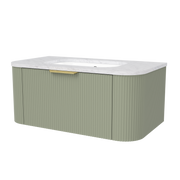 Timberline Adelaide 36" Olive Satin Wall Mount Vanity with Carrara SilkSurface Top and Gold Hardware