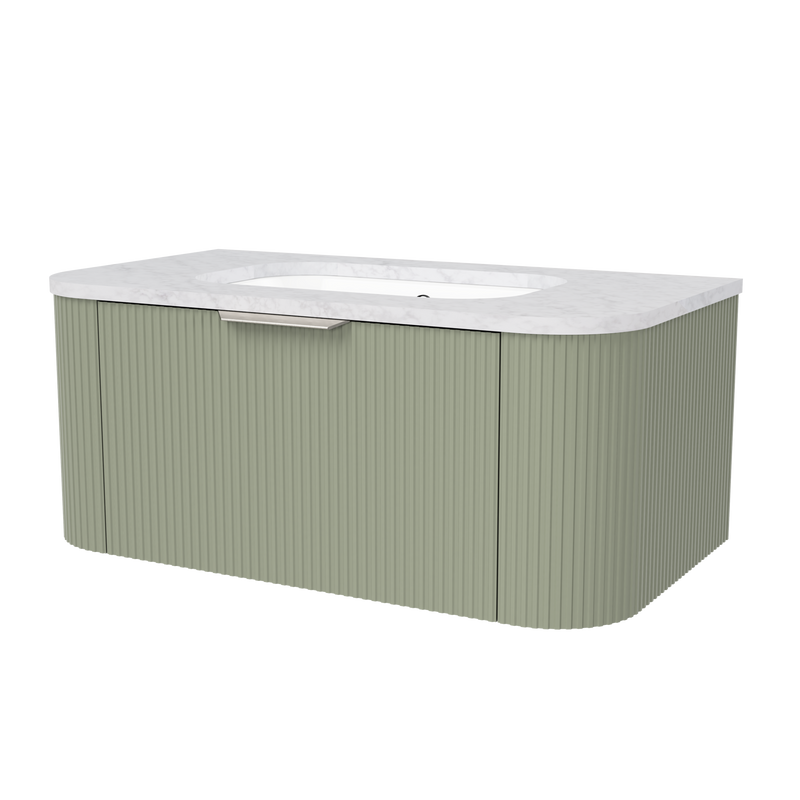 Timberline Adelaide 36" Olive Satin Wall Mount Vanity with Carrara SilkSurface Top and Brushed Nickel Hardware