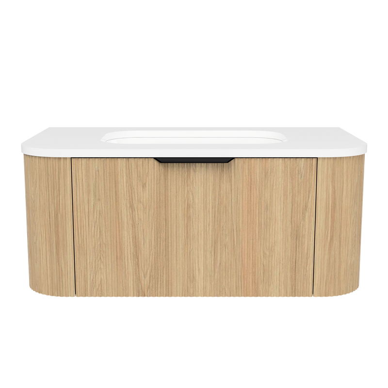 Timberline Adelaide 36" Prime Oak Wall Mount Vanity with Arctic White SilkSurface Top and Black Hardware - view 2