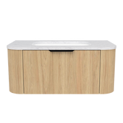 Timberline Adelaide 36" Prime Oak Wall Mount Vanity with Carrara SilkSurface Top and Black Hardware - view 2