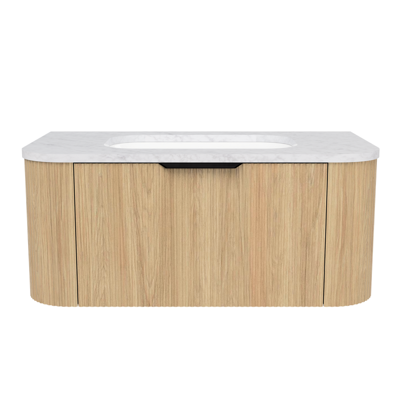 Timberline Adelaide 36" Prime Oak Wall Mount Vanity with Carrara SilkSurface Top and Black Hardware - view 2