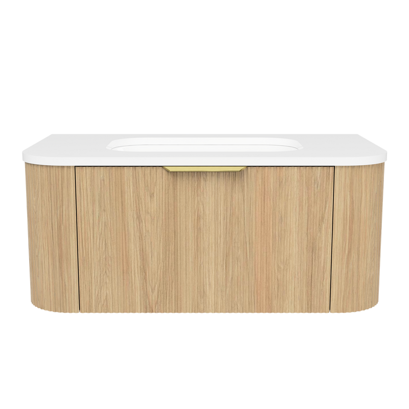 Timberline Adelaide 36" Prime Oak Wall Mount Vanity with Arctic White SilkSurface Top and Gold Hardware - view 2