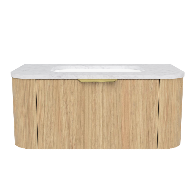 Timberline Adelaide 36" Prime Oak Wall Mount Vanity with Carrara SilkSurface Top and Gold Hardware - view 2