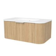 Timberline Adelaide 36" Prime Oak Wall Mount Vanity with Arctic White SilkSurface Top and Brushed Nickel Hardware