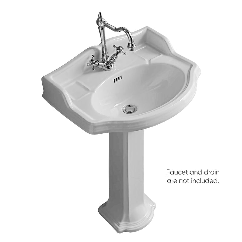 Whitehaus AR814-AR815-1H Isabella 23" Oval Pedestal Bathroom Sink - White