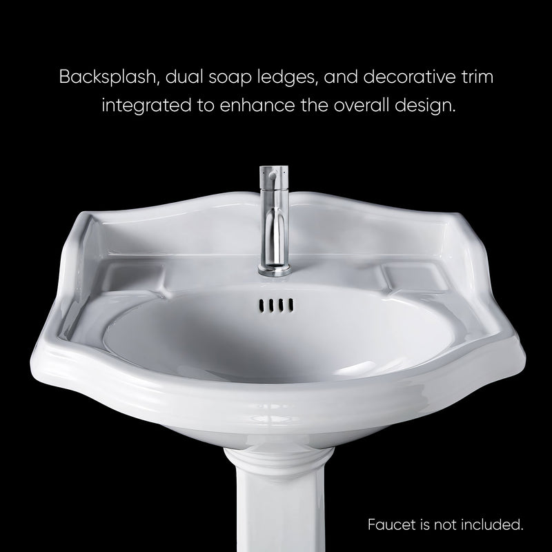 Whitehaus AR814-AR815-1H Isabella 23" Oval Pedestal Bathroom Sink - White