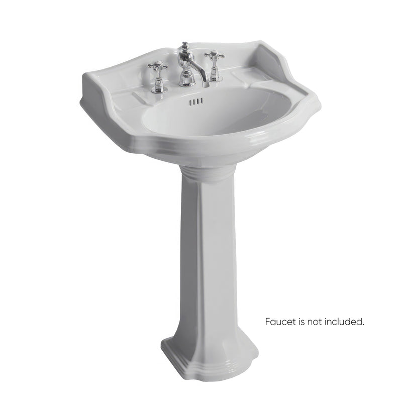 Whitehaus AR814-AR815-3H Isabella 23" Oval Pedestal Bathroom Sink - White