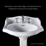 Whitehaus AR814-AR815-3H Isabella 23" Oval Pedestal Bathroom Sink - White
