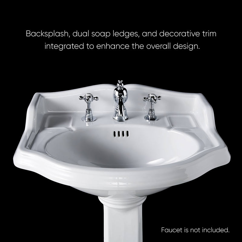 Whitehaus AR814-AR815-3H Isabella 23" Oval Pedestal Bathroom Sink - White