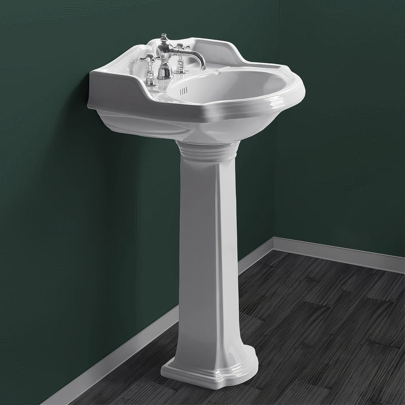 Whitehaus AR814-AR815-3H Isabella 23" Oval Pedestal Bathroom Sink - White