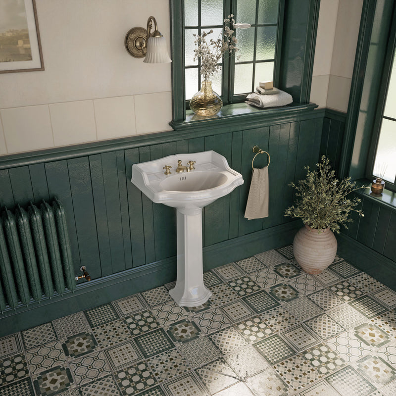 Whitehaus AR814-AR815-3H Isabella 23" Oval Pedestal Bathroom Sink - White