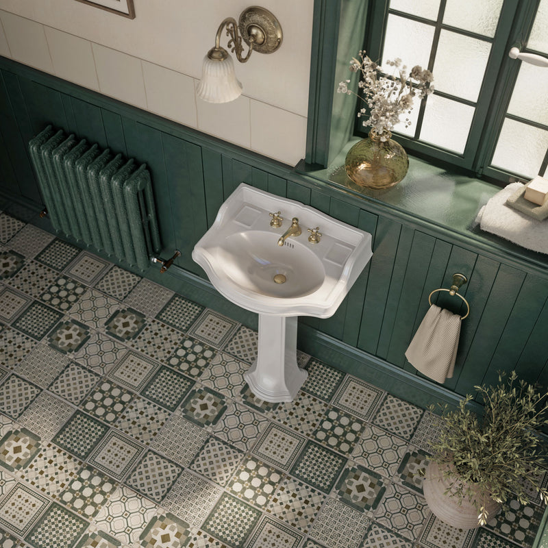 Whitehaus AR814-AR815-3H Isabella 23" Oval Pedestal Bathroom Sink - White