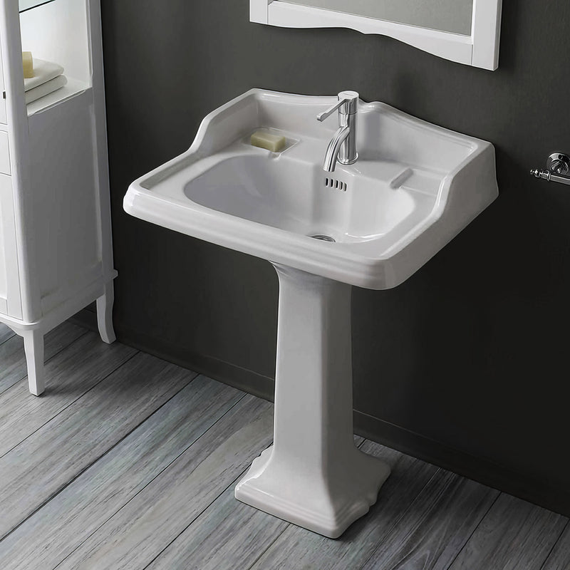 Whitehaus AR834-AR805-1H Isabella 28" Rectangular Pedestal Bathroom Sink - White