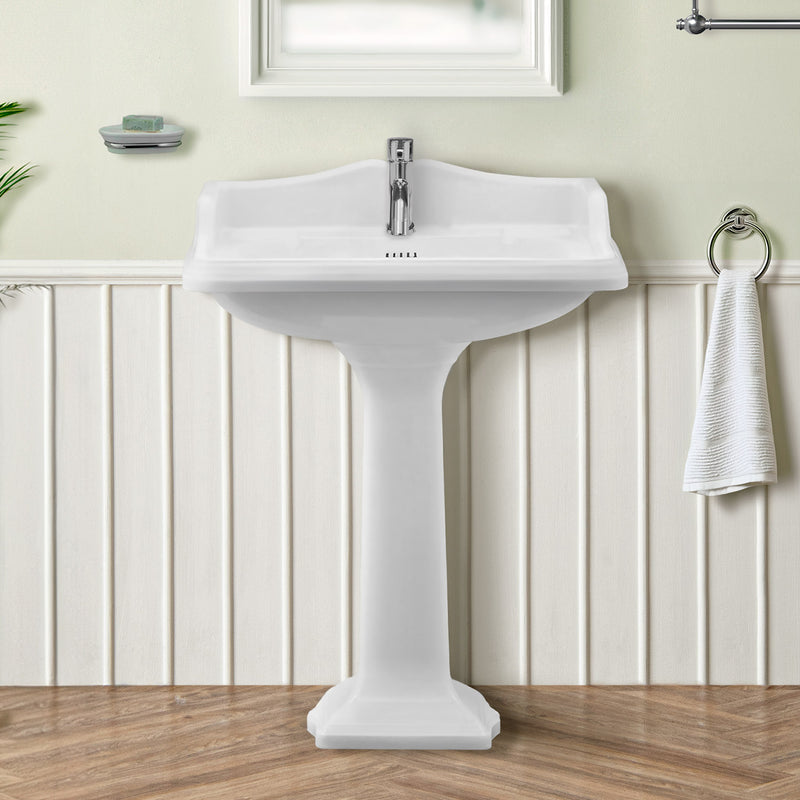 Whitehaus AR834-AR805-1H Isabella 28" Rectangular Pedestal Bathroom Sink - White
