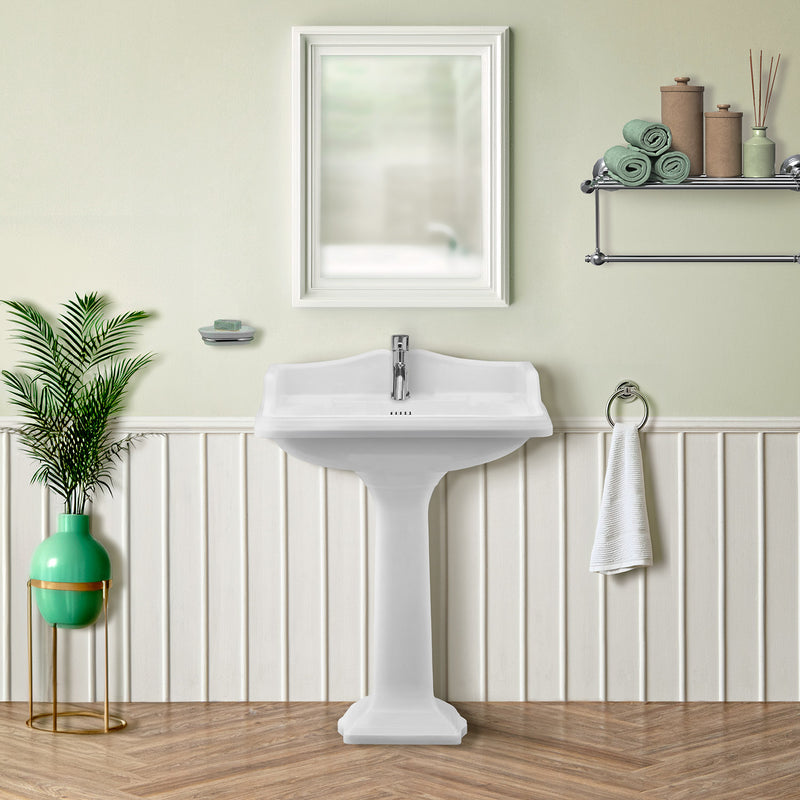 Whitehaus AR834-AR805-1H Isabella 28" Rectangular Pedestal Bathroom Sink - White