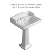 Whitehaus AR834-AR805-3H Isabella 28" Rectangular Pedestal Bathroom Sink - White