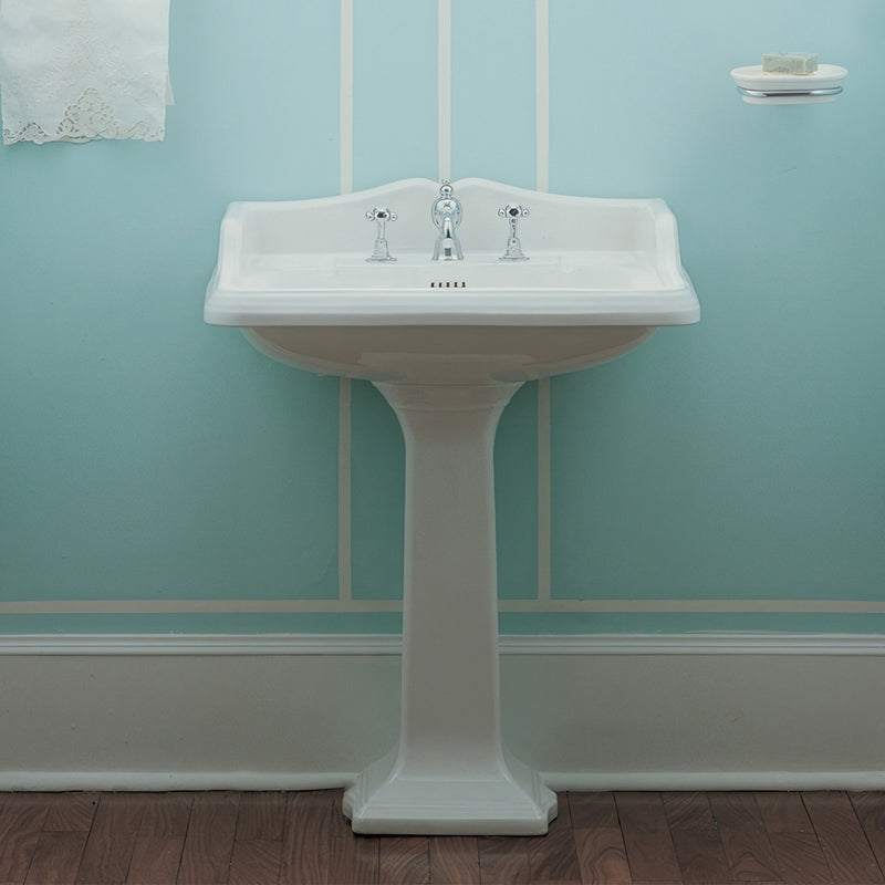 Whitehaus AR834-AR805-3H Isabella 28" Rectangular Pedestal Bathroom Sink - White
