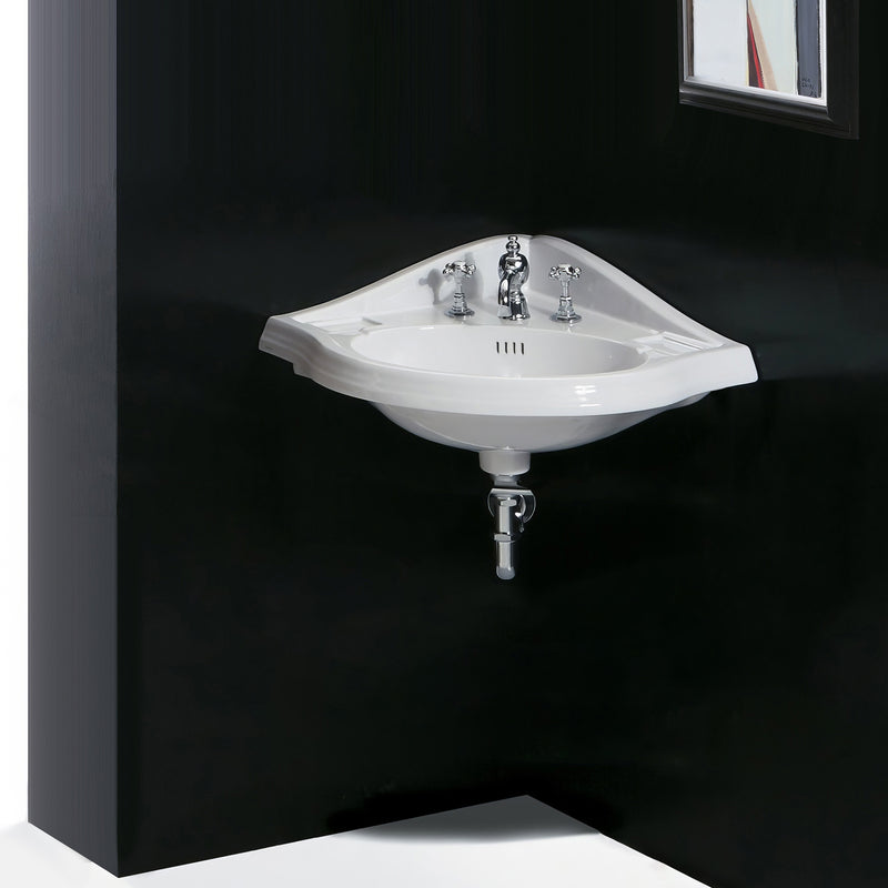 Whitehaus AR884-3H Isabella 29-1/2" Oval Corner Wall Mount Bathroom Sink - White