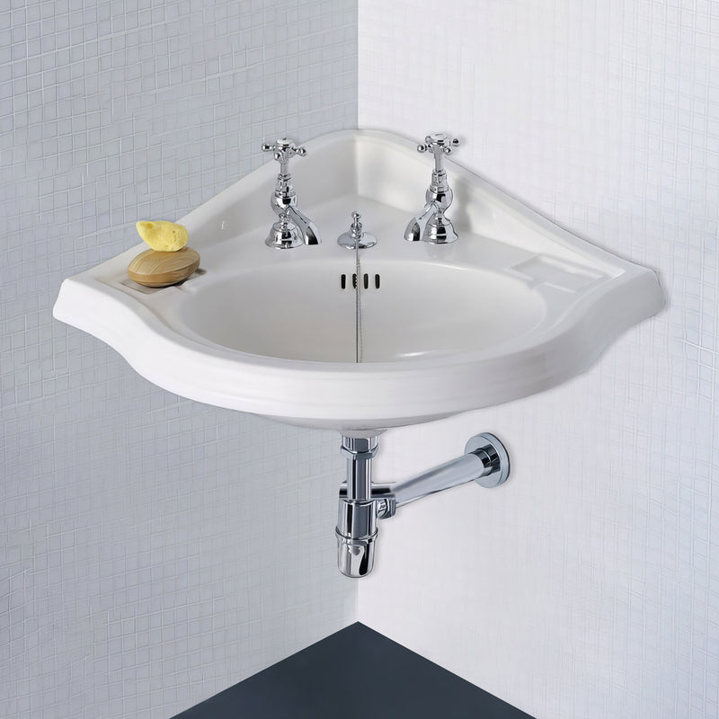 Whitehaus AR884-3H Isabella 29-1/2" Oval Corner Wall Mount Bathroom Sink - White