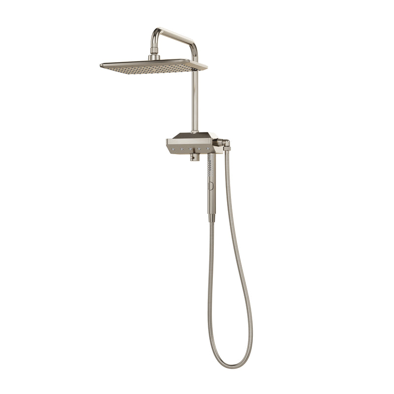 PULSE ShowerSpas 1054-BN-1.8GPM AquaPower 11-in Rain Showerhead Shower System with Pivoting Shower Arm and PULSE AquaPower Spray in Brushed Nickel, 1.8 GPM