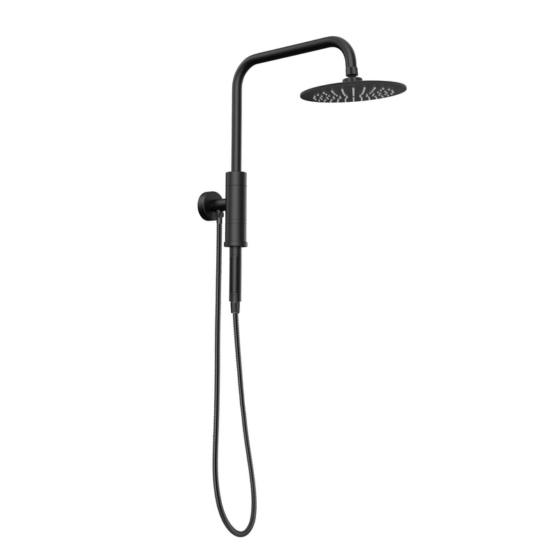 PULSE ShowerSpas 1052-MB-1.8GPM Aquarius 8-in Rain Showerhead Shower System with Pivoting Shower Arm and Magnetic Handshower Holder in Matte Black, 1.8 GPM