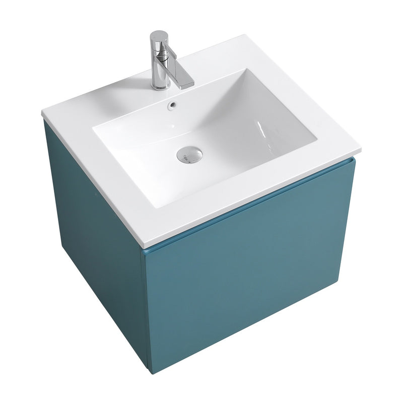 Kube Bath BALLI24-TG Balli 24" Teal Green Wall Mount Single Sink Bathroom Vanity with Reinforced Acrylic Composite Top