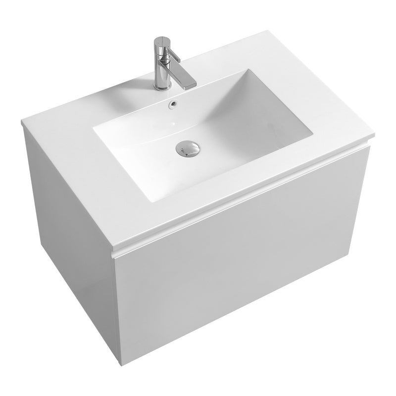 Kube Bath BALLI32-GW Balli 32" Gloss White Wall Mount Single Sink Bathroom Vanity with Reinforced Acrylic Composite Top