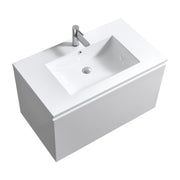 Kube Bath BALLI36-GW Balli 36" Gloss White Wall Mount Single Sink Bathroom Vanity with Reinforced Acrylic Composite Top