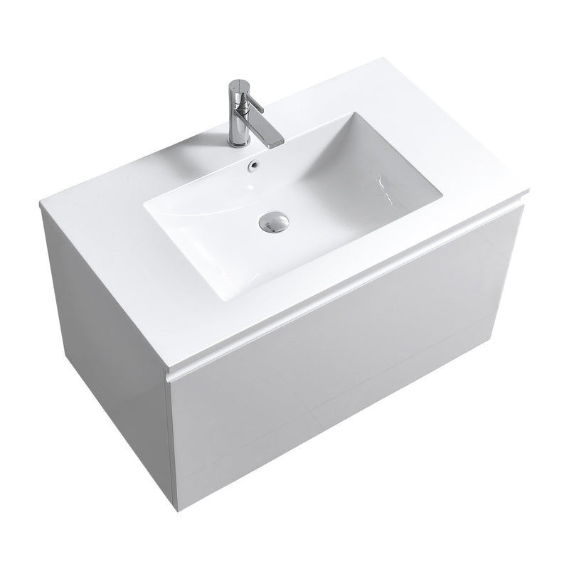 Kube Bath BALLI36-GW Balli 36" Gloss White Wall Mount Single Sink Bathroom Vanity with Reinforced Acrylic Composite Top