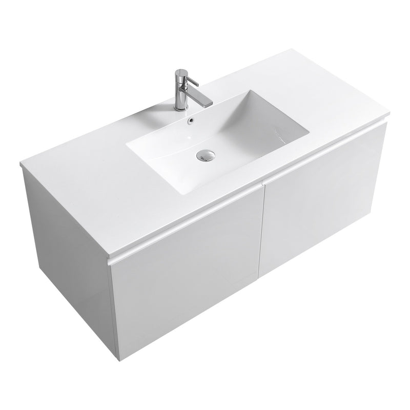 Kube Bath BALLI48S-GW Balli 48" Gloss White Wall Mount Single Sink Bathroom Vanity with Reinforced Acrylic Composite Top