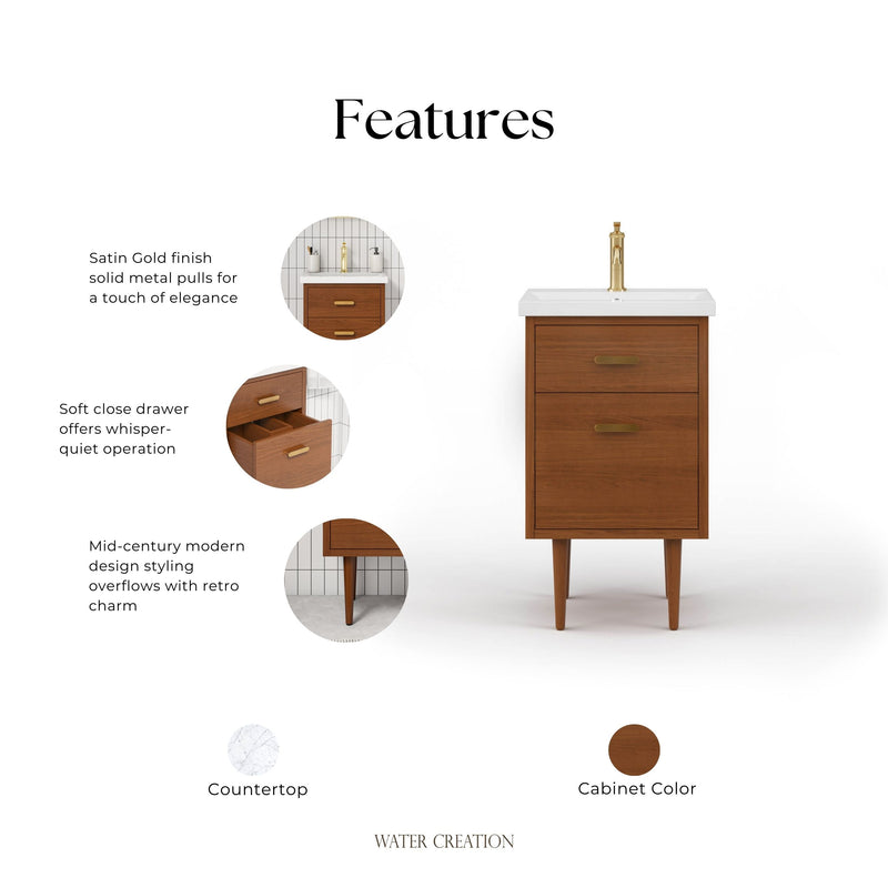 Brandy 20.5 in. W x 15.7 in. D x 34.5 in . H Bath Vanity in Honey Walnut with White Ceramic Top