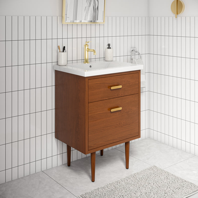BD24CR06HW - Brandy 24 In. Single Integrated Rectangular Ceramic Sink Mid-Century Style Bathroom Vanity