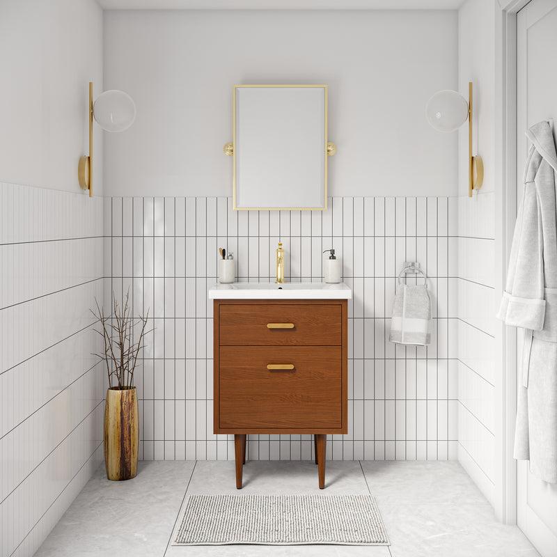 BD24CR06HW - Brandy 24 In. Single Integrated Rectangular Ceramic Sink Mid-Century Style Bathroom Vanity