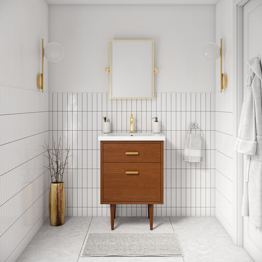 BD24CR06HW - Brandy 24 In. Single Integrated Rectangular Ceramic Sink Mid-Century Style Bathroom Vanity