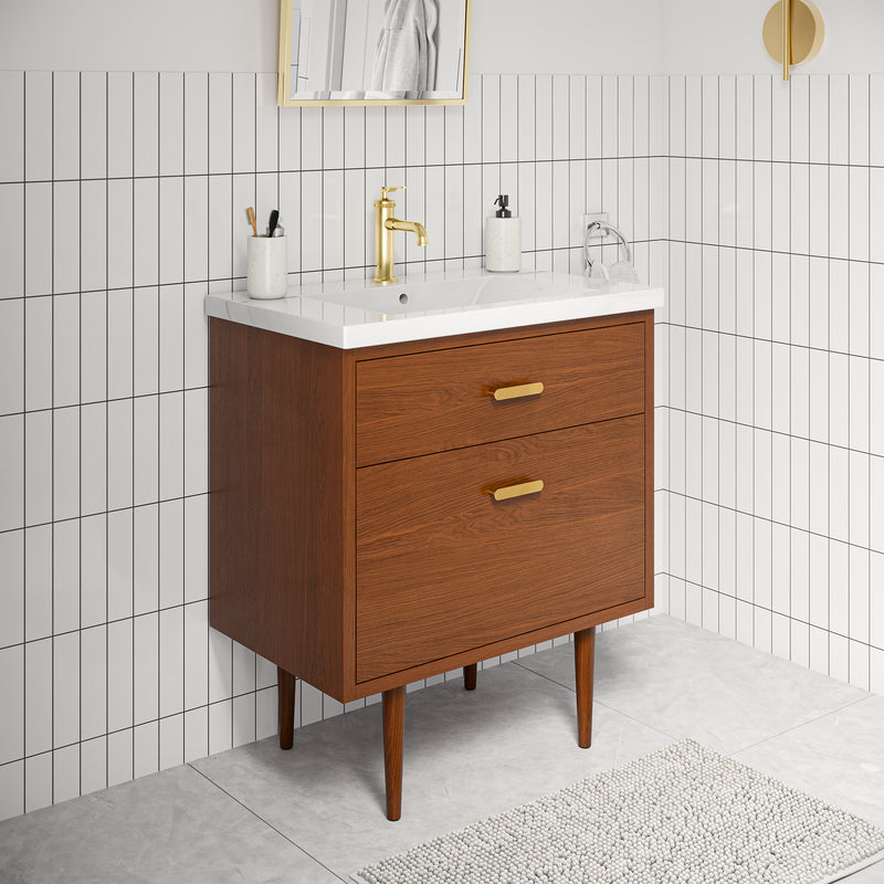 BD30CR06HW - Brandy 30 In. Single Integrated Rectangular Ceramic Sink Mid-Century Style Bathroom Vanity